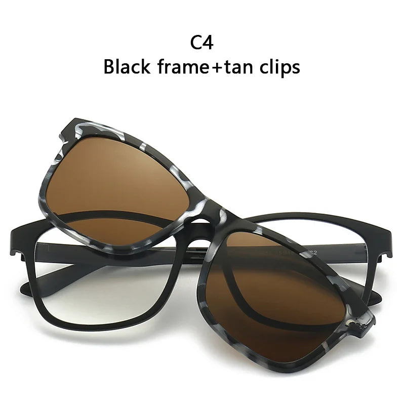 Magnetic Sunglasses Clip And Optical Glasses Frame 6 in 1 Women Men Polarized or Night Vision Multipurpose Eyeglasses Set 2201