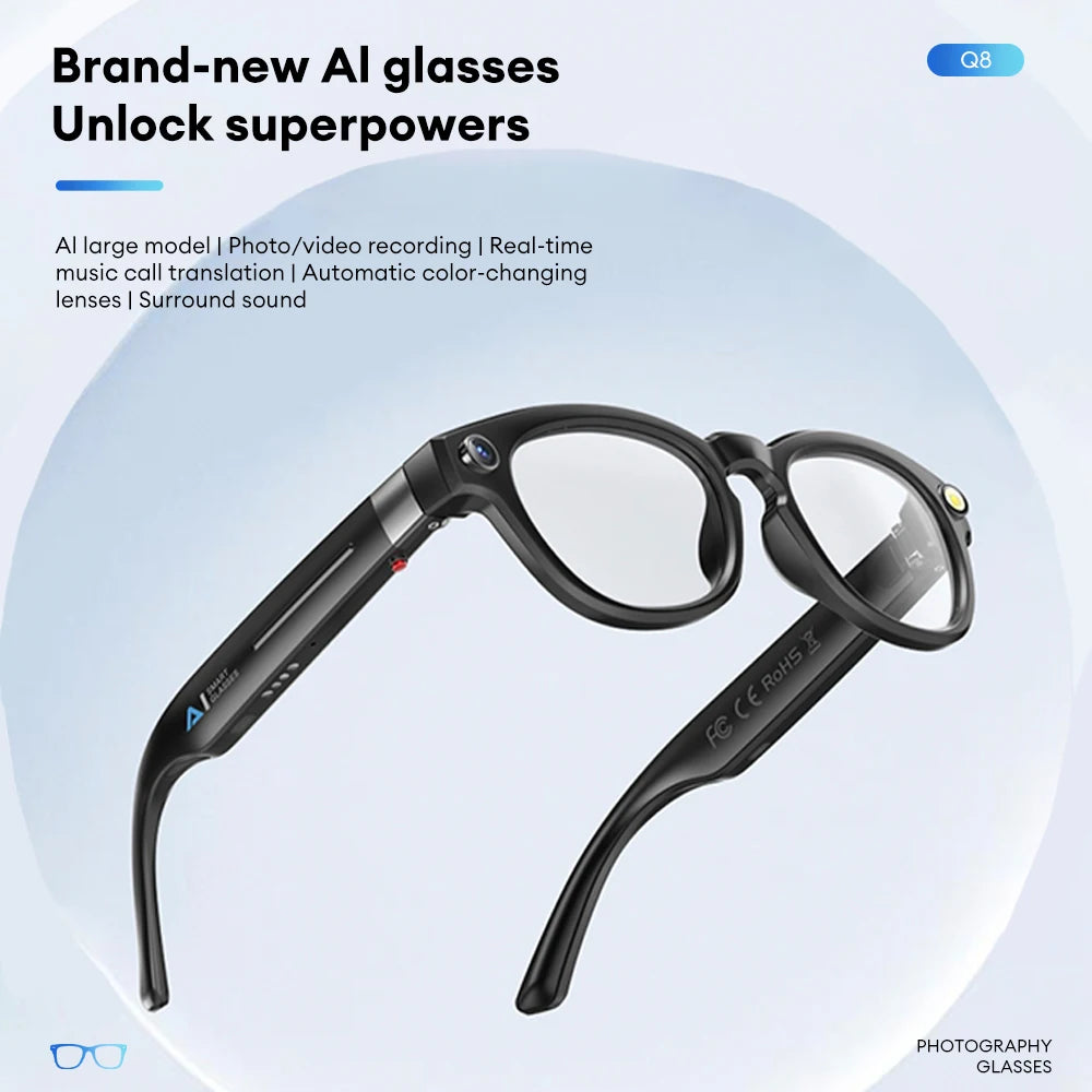 HYUNDAI Q8 Bluetooth glasses headset 5.4 4K HD camera AI model 98% accuracy Super built-in battery fashion sunglasses