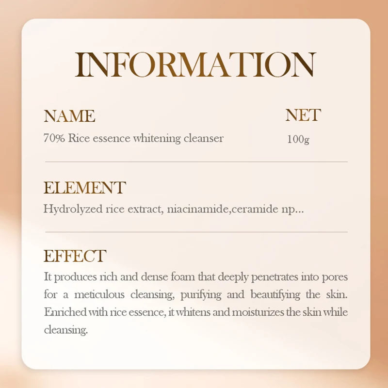 SADOER Rice Essence Whitening Facial Cleanser Moisturizing Anti-Aging Face Cleansing Face Wash Foam Cleanser Skin Care Products