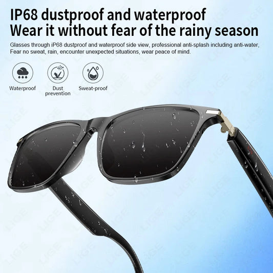 LIGE 2025 New AI Smart Glasses Bluetooth Call Headphones UV Protective Lenses Connected Voice Assistant Music Playing Sunglasses