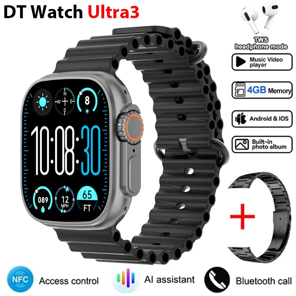 2025New DT Ultra 3 Pro Google map NFC Smartwatch 32G Memory Music Video NFC Bluetooth Call Waterproof Smartwatch For Android iOS