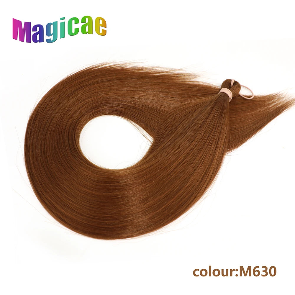 Magicae Braiding Crochet Hair High Heat Resistant 3Pcs 28inches Synthetic Ombre Brown Silver White Straight Bundles Extension