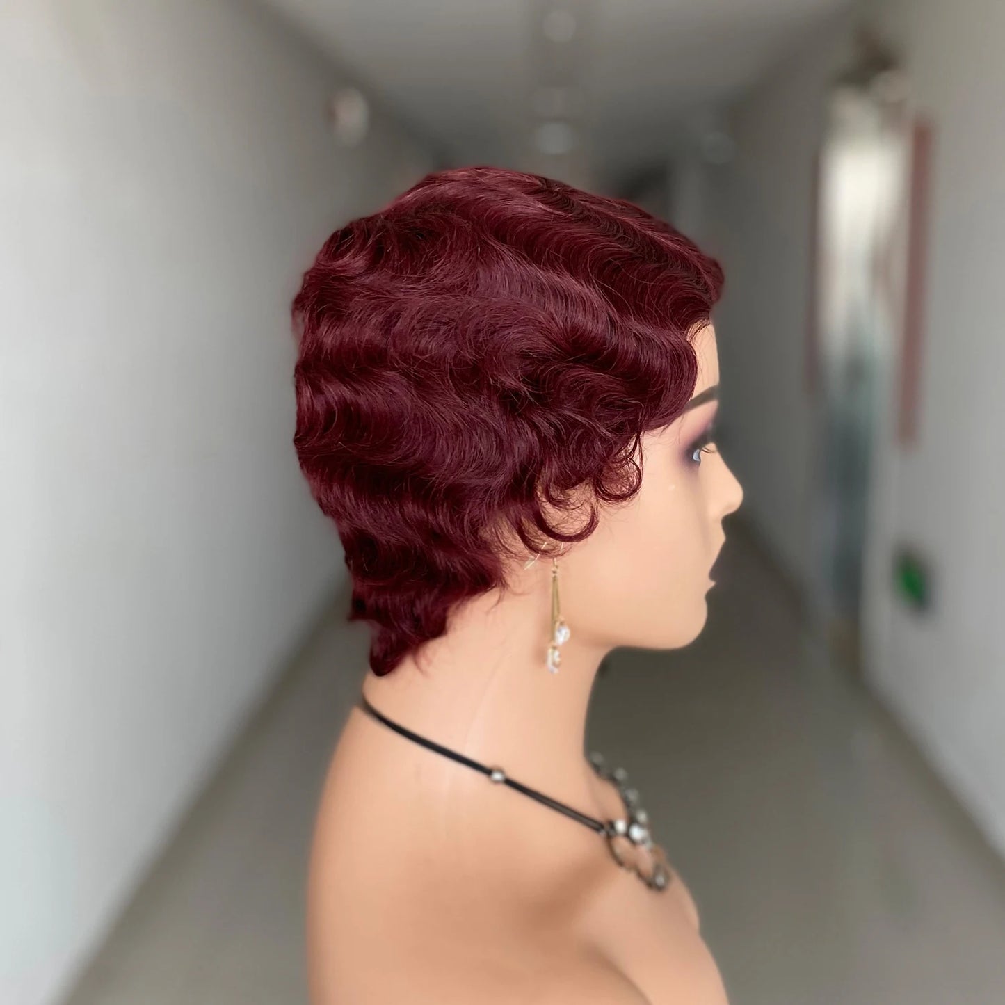 Short Finger Wave Wig Brazilian Human Hair Wig For Women Brown Short Ocean Wave Wig Peruca Burgundy Pixie Cut Machine Wigs