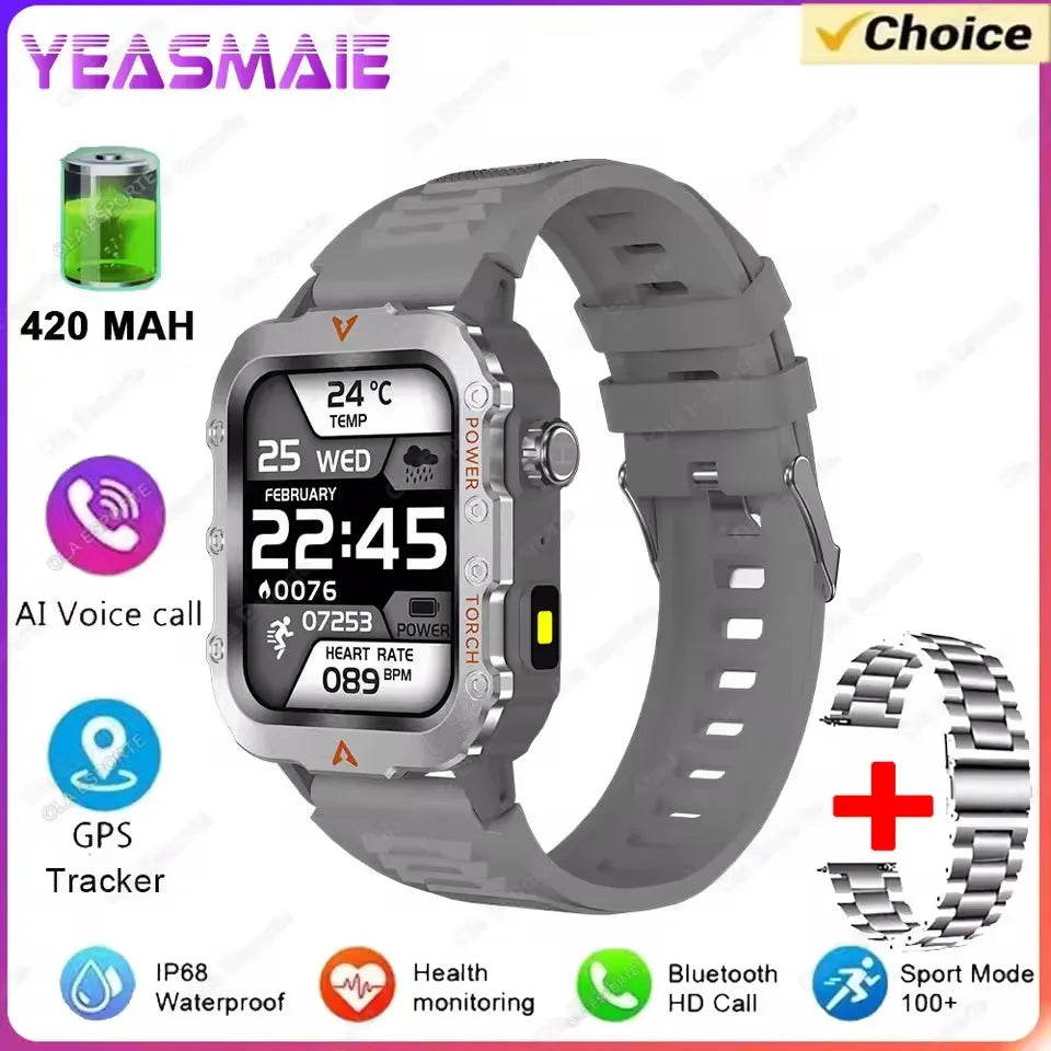 Military Smart Watch Men Waterproof Outdoor Sport Tracker LED Flashlight Bluetooth Call Men Smartwatch Android iOS