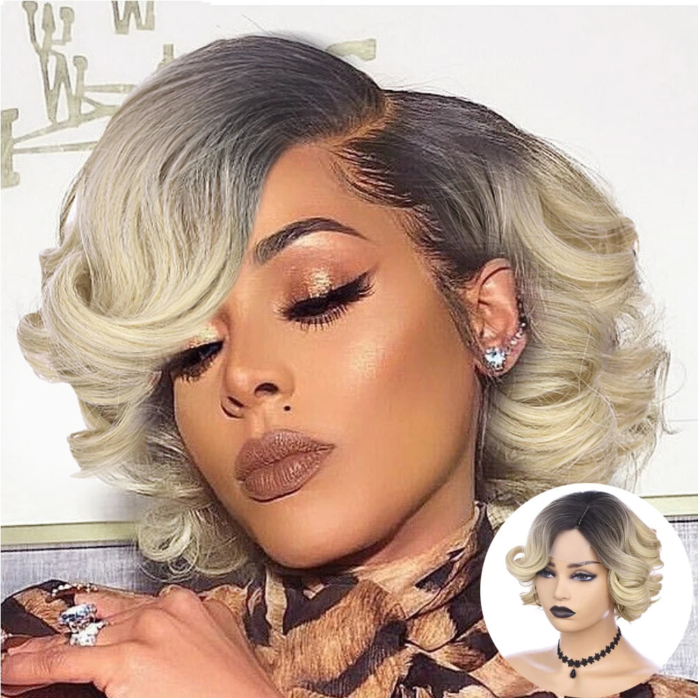 Wignee Body Wave Short Wig Brown Color Synthetic Hair Wigs For Women Side Part Wigs On Sale Clearance Cosplay Wig Daily Use