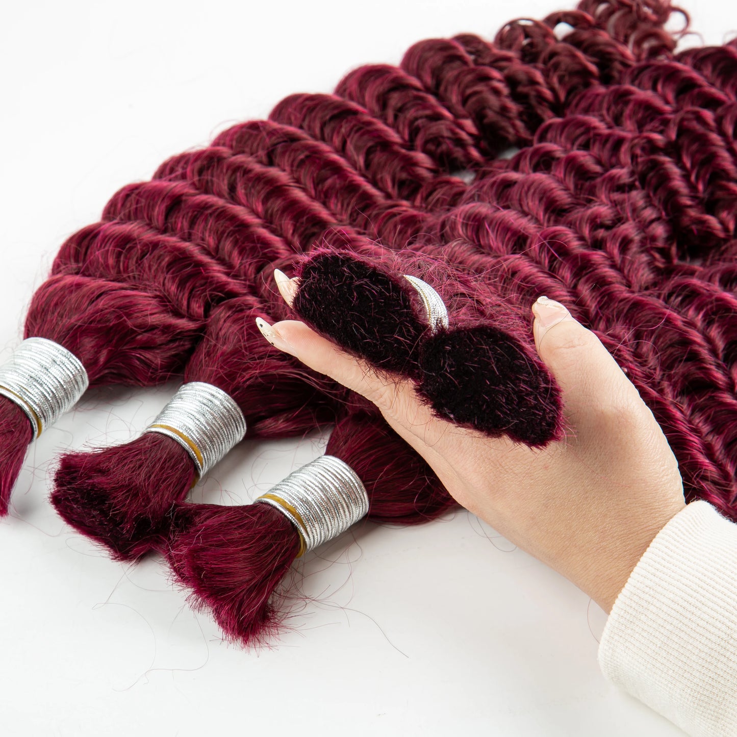 12A 26 28inch 99J# Burgundy Deep Wave Human Hair Bulk for Boho Braids Water Wave Virgin Human Hair Bundles No Weft for Braiding