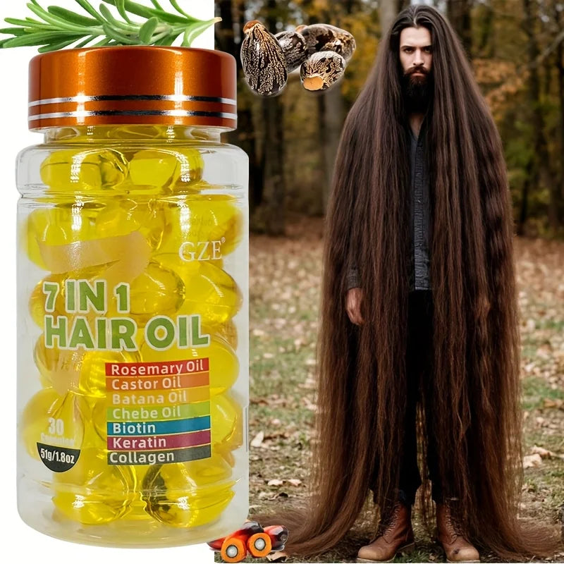 GZE 7-IN-1 Hair Oil Enriched With Rosemary Oil Castor Oil Batana Oil Chebe Oil Biotin Keratin Collagen Hydrating Smoothing