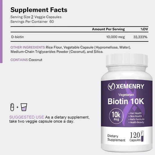 Biotin 10,000mcg - with Coconut Oil Vitamin, for Hair Growth, Care Hair, Skin and Nails