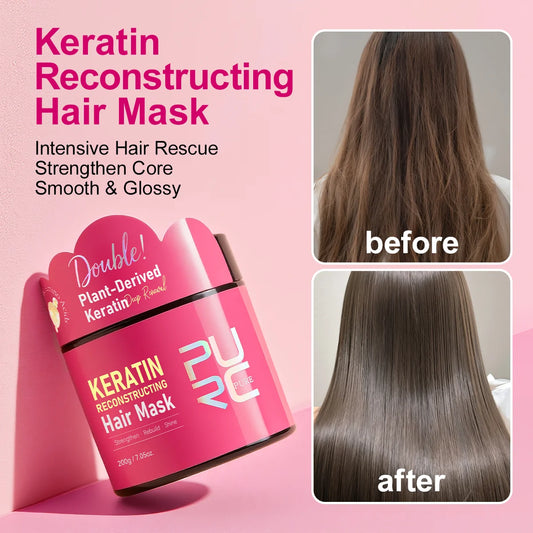 PURC Double Keratin Hair Mask 3-Min Soften Hair Deep Repair Damaged Frizzy Reduce Dryness Improve Hair Texture Hair Care Mask