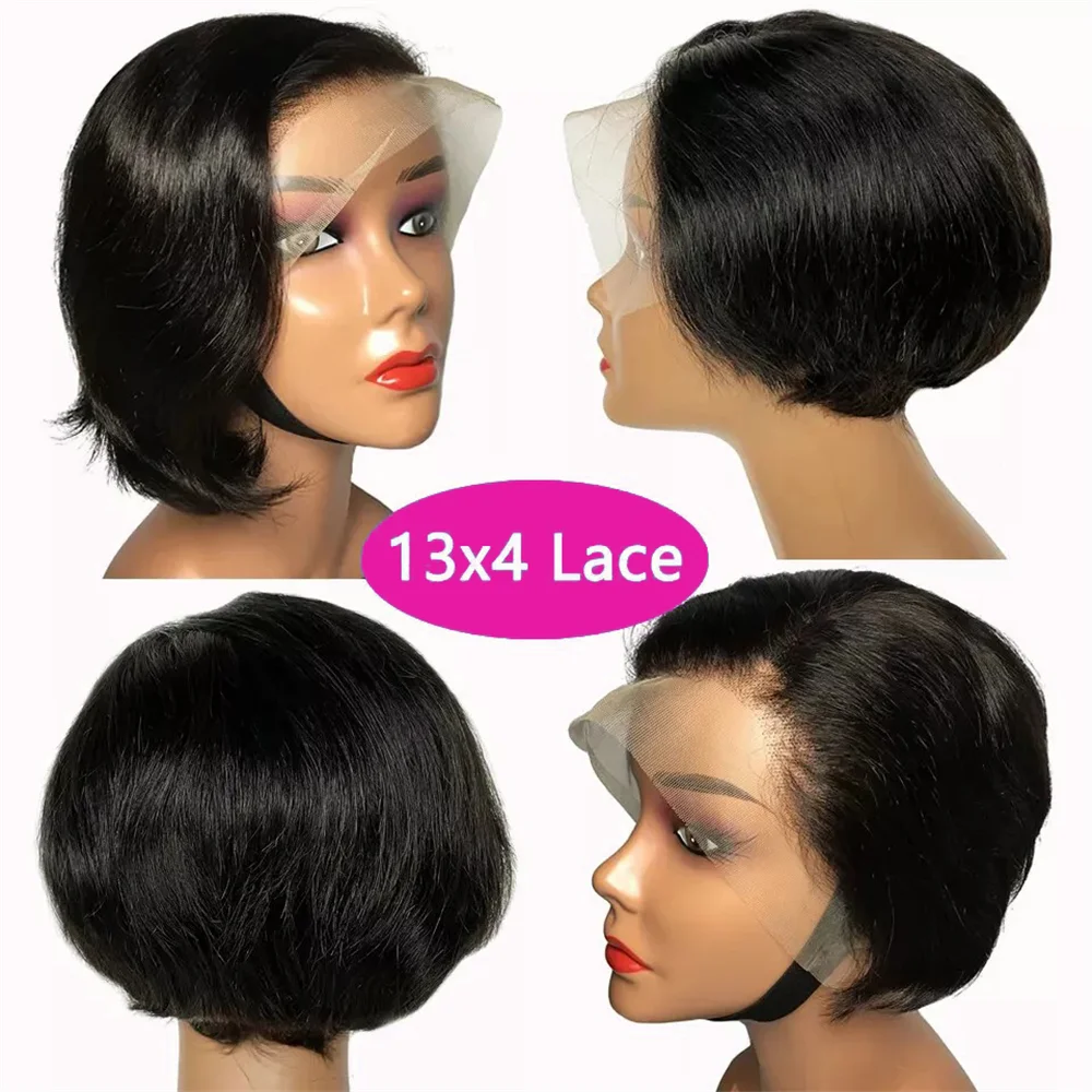 Straight Pixie Cut Wig Transparent Lace Human Hair 13×4 Human Hair Wigs Short Bob Wig For Black Woman Babyhair Natural Hairline