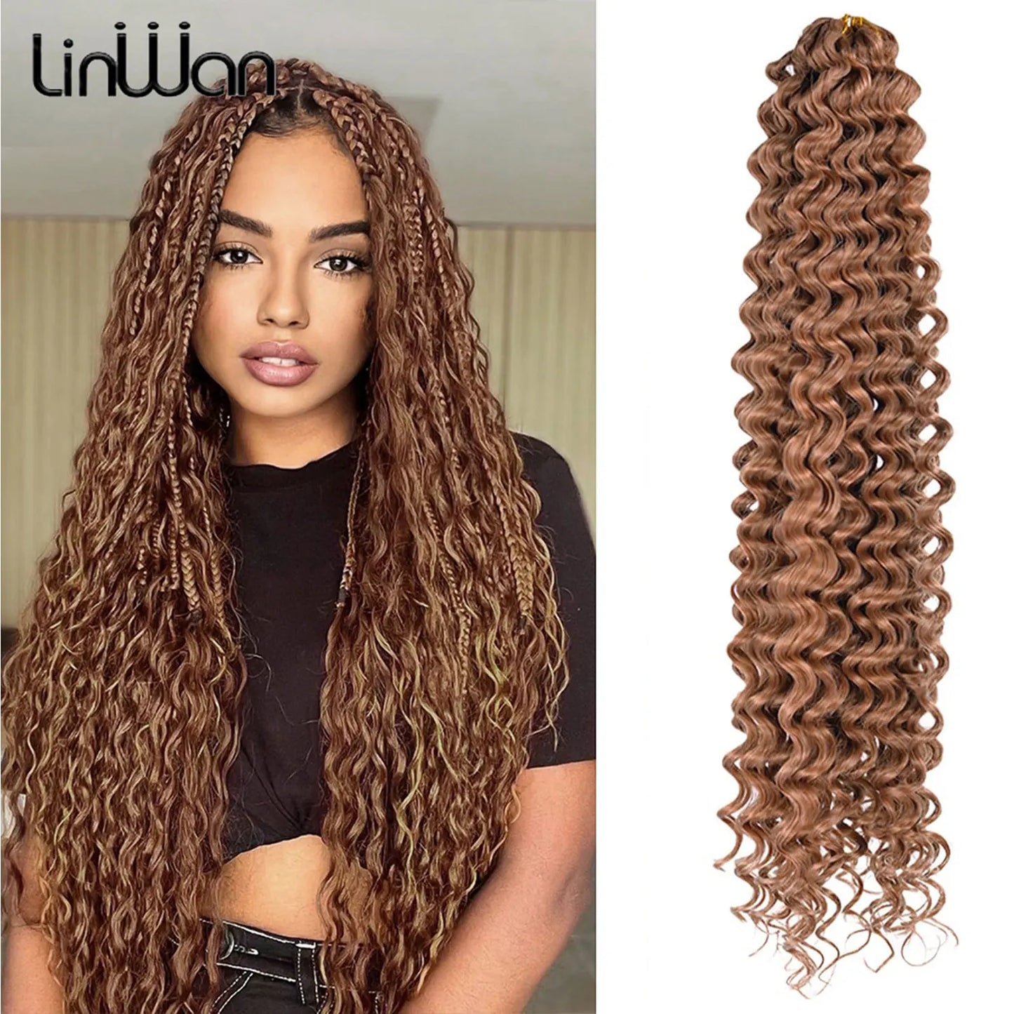 Deep Wavy Twist Crochet Hair Boho Braid Hair Synthetic Curly Hair Crochet Braids High Temperature Fiber Braiding Hair Extensions