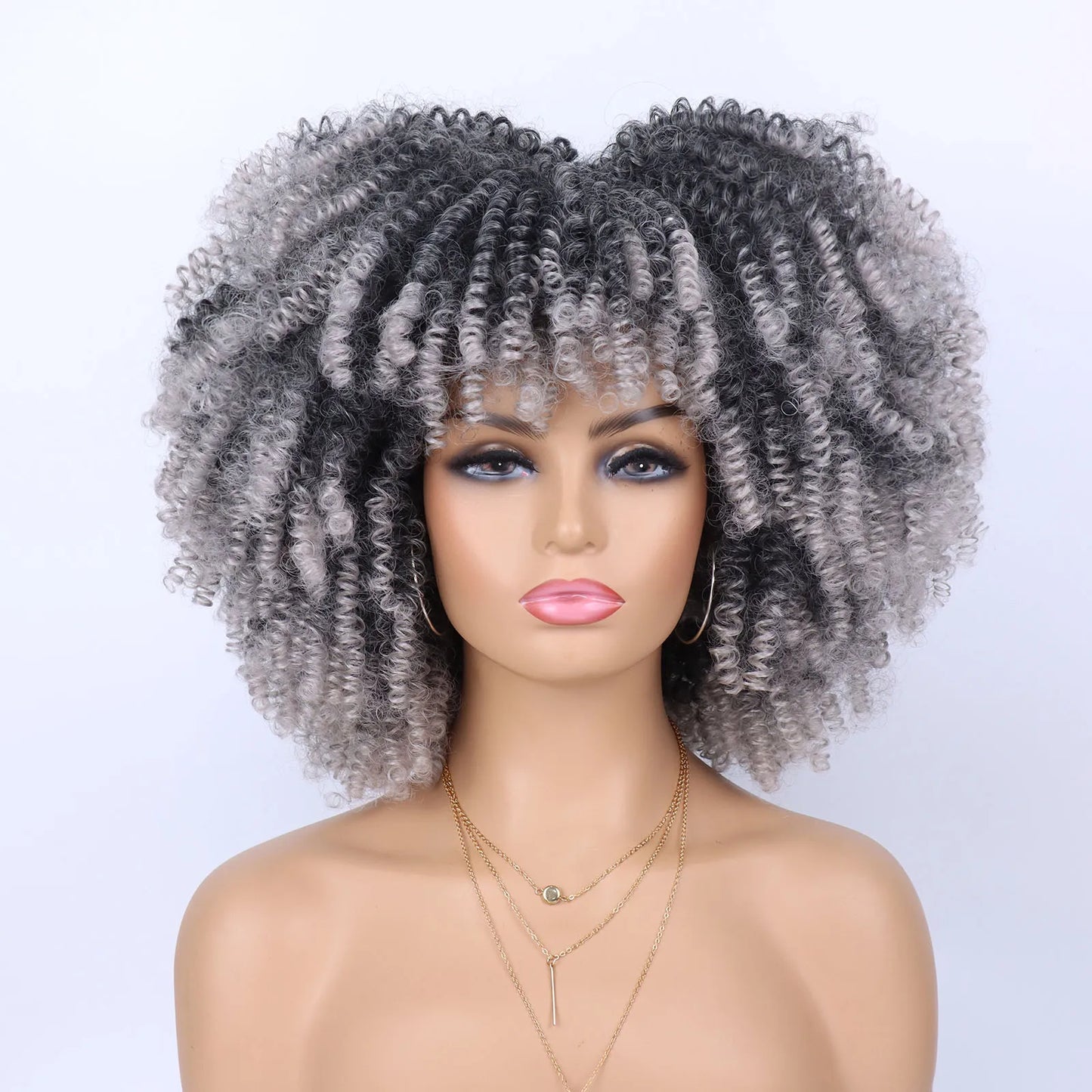 Tereshar Synthetic Short Curly Wigs for Black Women Afro Wig With Bangs Short Afro Kinky Curly Wig for Daily Party Wear