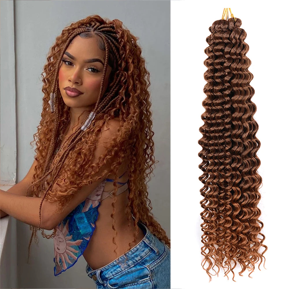 Deep Wavy Twist Crochet Hair Boho Braid Hair Synthetic Curly Hair Crochet Braids High Temperature Fiber Braiding Hair Extensions