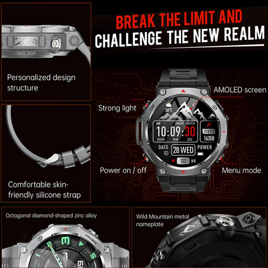 New Military Outdoor Sports Smart Watch Men GPS Motion Track 5 ATM Waterproof Heart Rate HD Bluetooth Call Smartwatch For Xiaomi