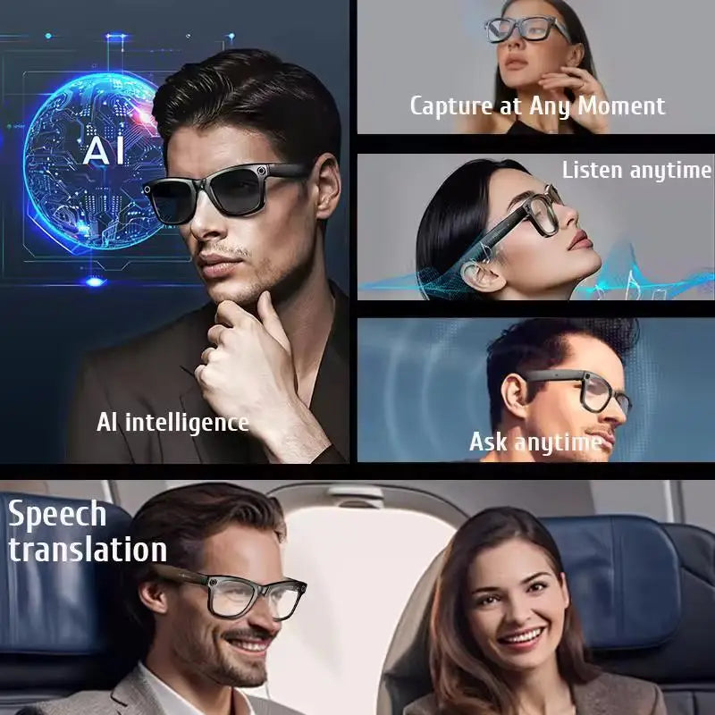 8 Million Pixels Smart Glasses Recording Videos AI Photo Recognition Answer Translation 270mAh IP65 Waterproof Bluetooth Glasses