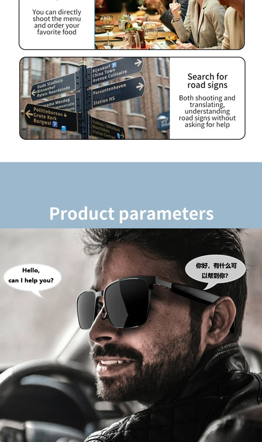 Smart Glasses SG20 Pro AI Intelligent Driver Sunglasses Touch Earphone with 144 Languages Online Translation for Men Women