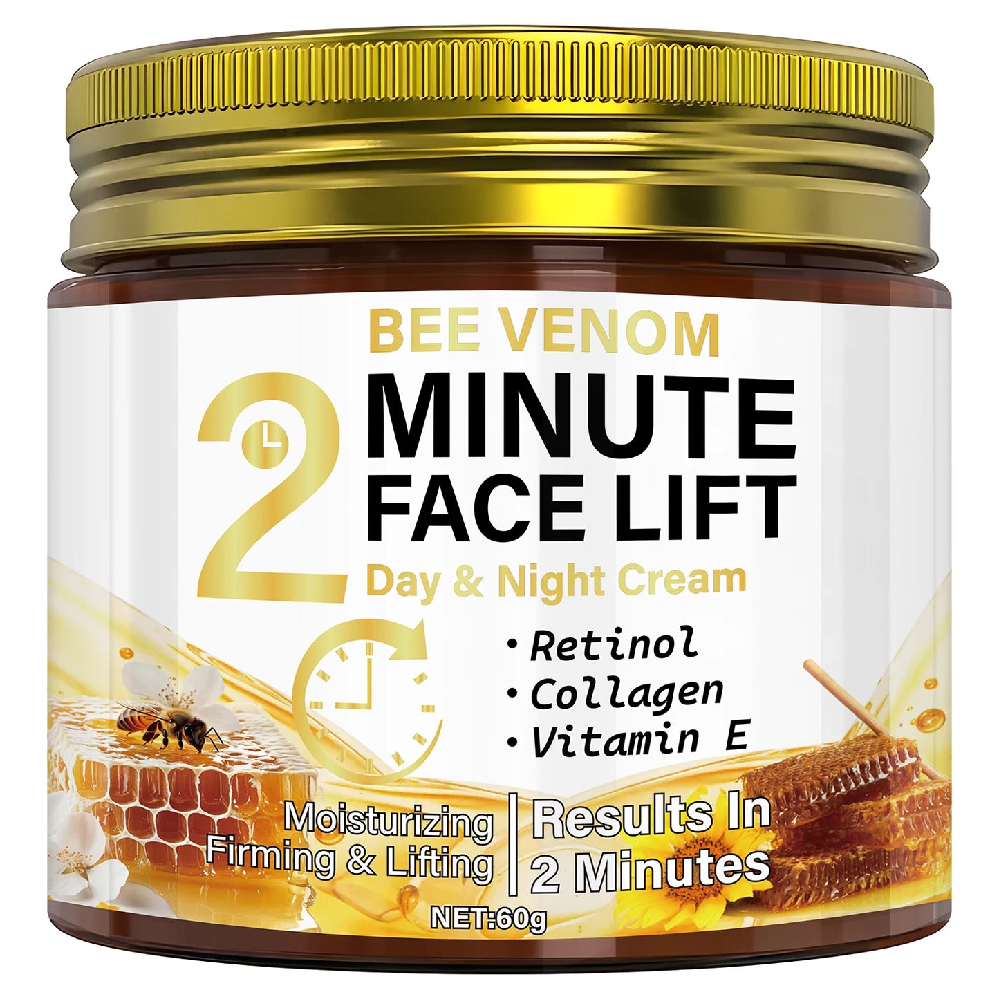 Bee Venom Anti-Aging Day & Night Cream with Retinol & Collagen - Intense Moisturizing & Firming Face Lift Treatment