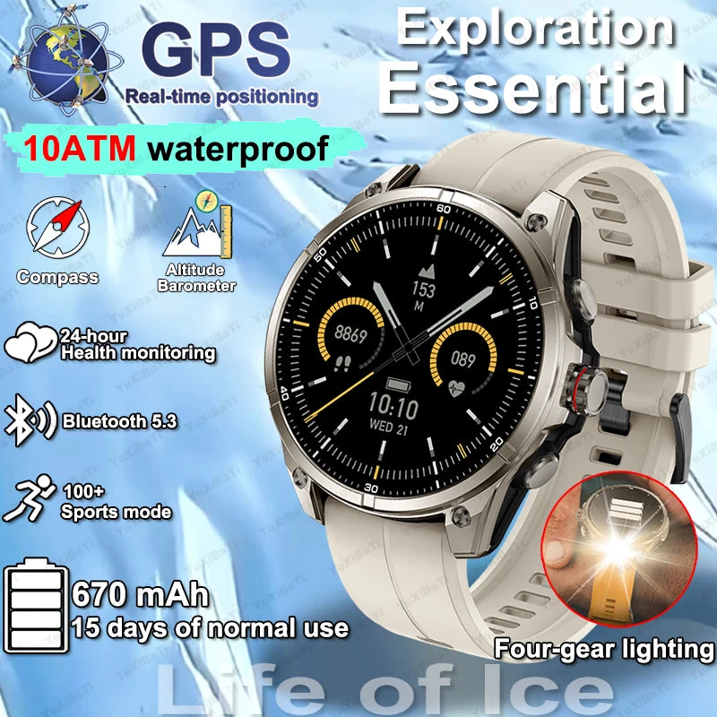 2025 New Premium GPS Smart Watches Outdoor Altimeter Barometer AMOLED Screen Built-in GPS Compass Military Sports Smartwatch Men