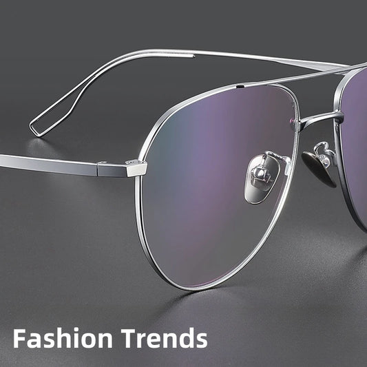 FIRADA New Fashionable Comfortable Pilot Glasses Retro Double Beam Pure Titanium Prescription Eyewear Frames For Men 061-C
