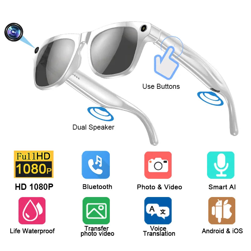 1080 AI Smart Glasses GPT 100mp Multifunctional HD Camera Chat Bluetooth Call Voice Music Assistant AI Translation Smart Glasses
