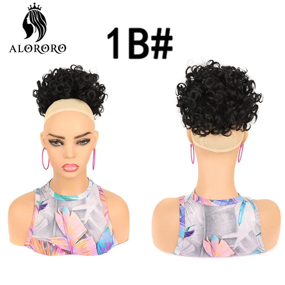 Curly Elastic Drawstring Hair Bun Wave Messy Bun Large Full Hair Bun Hairpiece Short Synthetic Ponytail Extension for Women