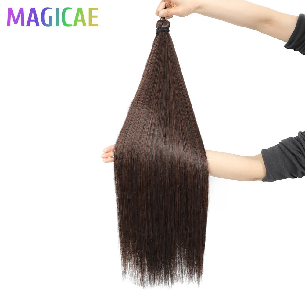 Magicae Braiding 28inches Hair 72cm Heat Resistant Ash Blonde Ombre Brown Sliver White 60# Cold Fusion Micro Crochet Hair Weave
