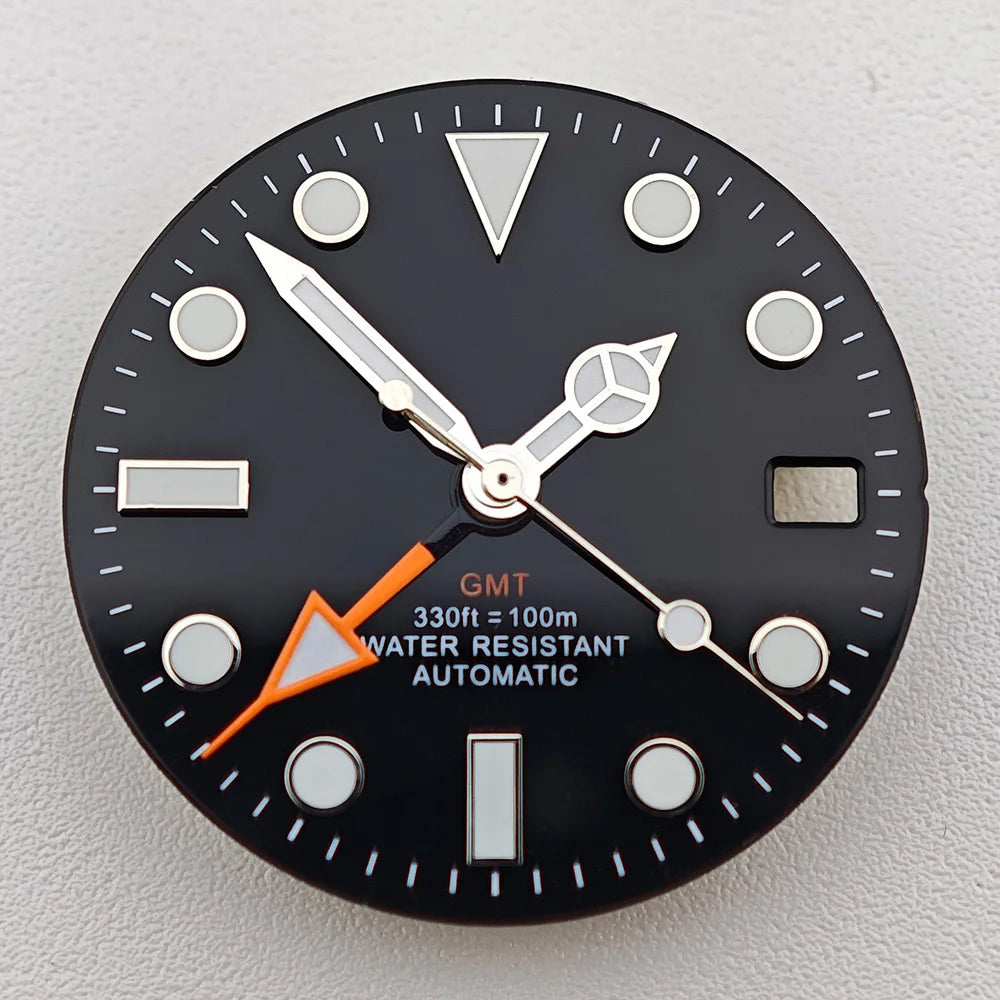 29mm White/Black Sterile Dial Watch GMT Hands Fit NH34Movement Watch parts Custom LOGO Luminous Watch Dial Parts Accessories