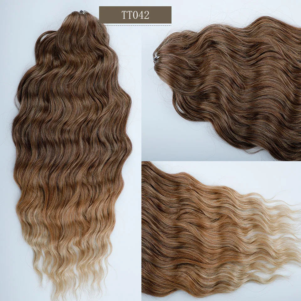 24 inches Body Deep Wave Crochet Braiding Pink Ombre Brown Hair Extensions Water Colored Braids Hair Blond Curly Hair Bundles