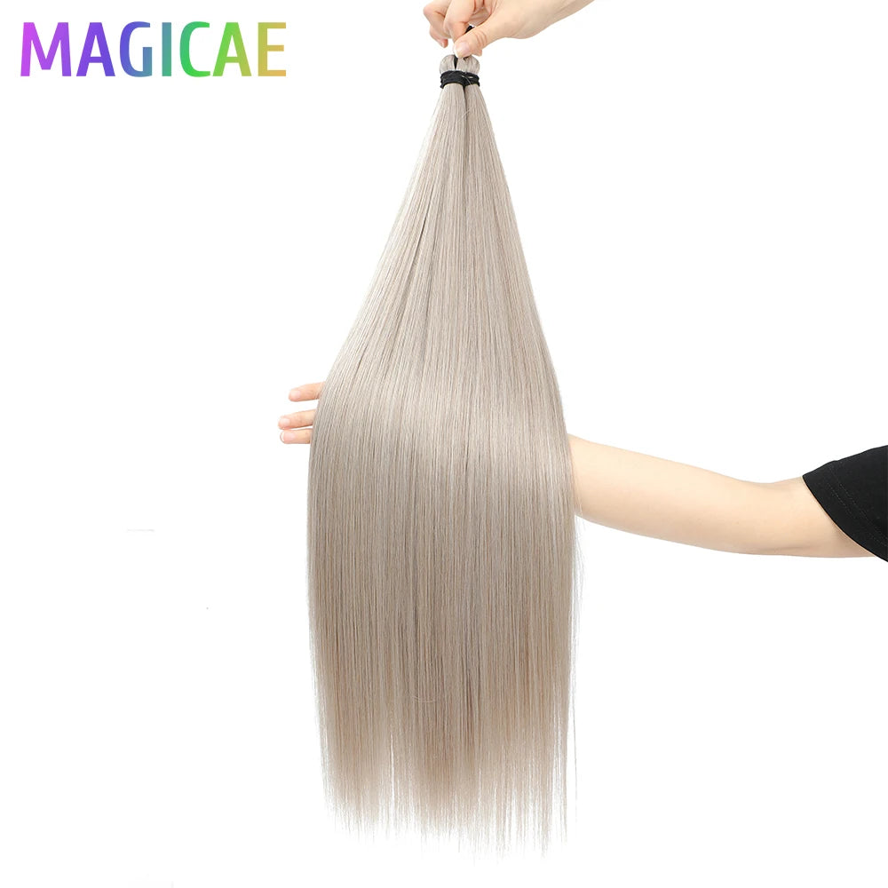 Magicae Braiding 28inches Hair 72cm Heat Resistant Ash Blonde Ombre Brown Sliver White 60# Cold Fusion Micro Crochet Hair Weave