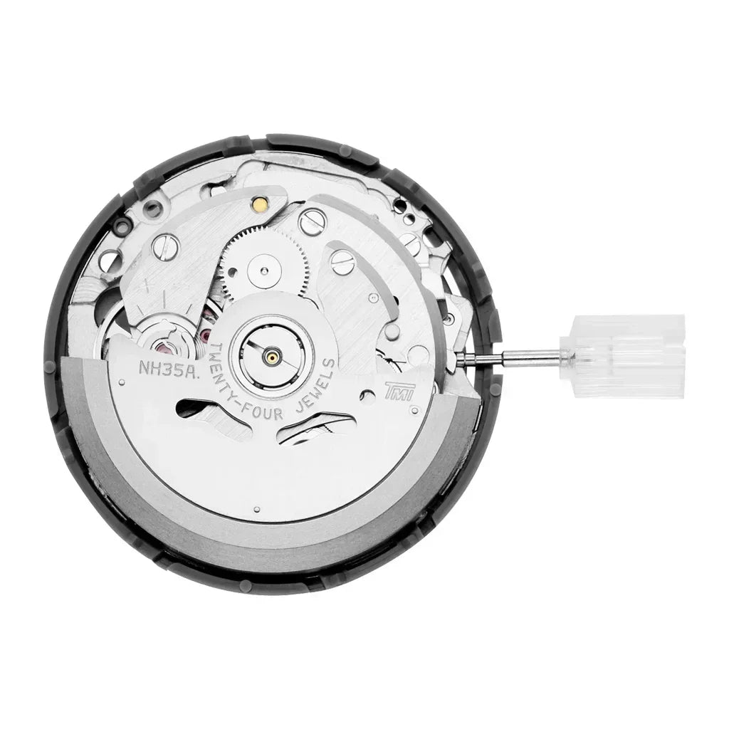 New NH35 24 Jewelry High Accuracy Mechanical Automatic Movement Black Day Date 3 o'clock Crown 3.8'clock Crown