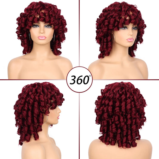 Synthetic Short Loose Curly Wigs Afro Wig Half Short Wigs for Black Women Weave Curly Wigs with Bangs Curly Hair Wig
