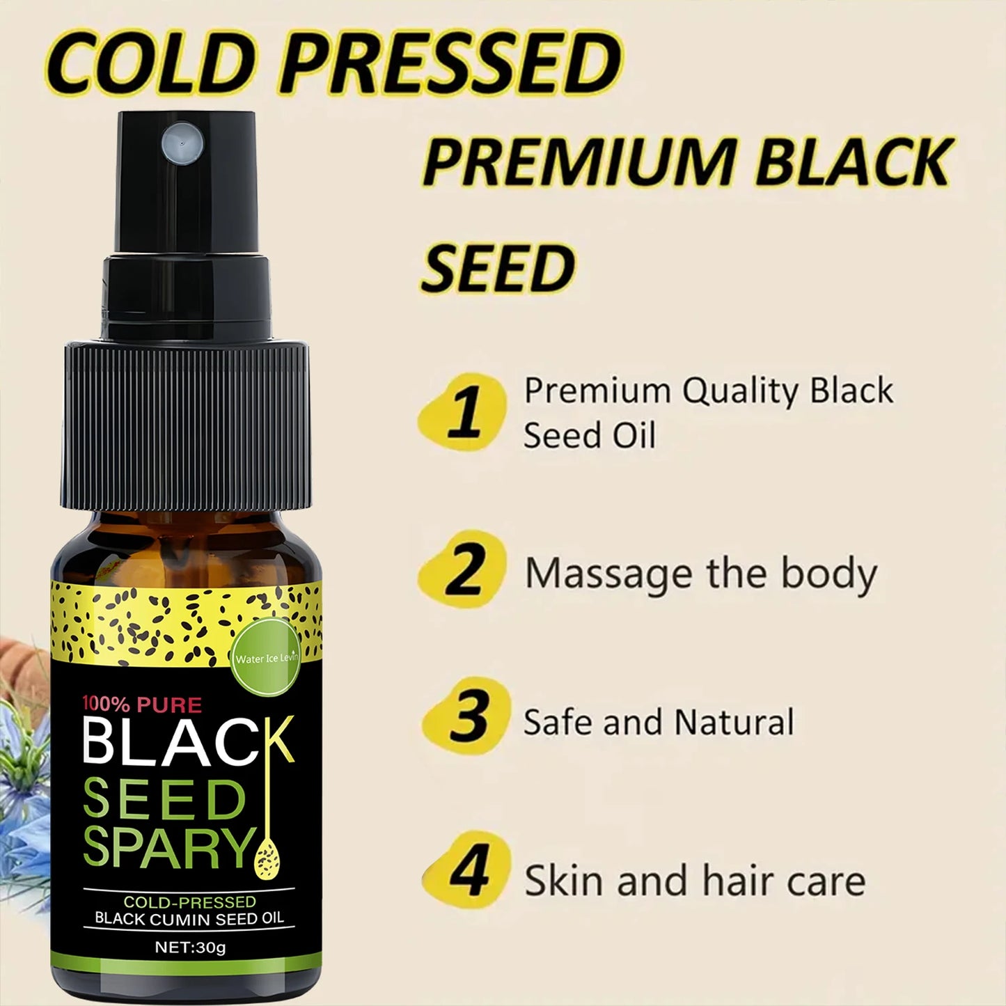 100% Pure Black Seed Oil Spray - Cold-Pressed Hair Treatment, Deep Nourishment, Frizz Control, Winter Shine Care