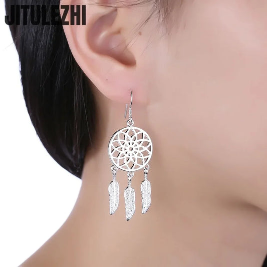 925 Sterling Silver Earrings For Woman Classic Designer Party Engagement Wedding Jewelry Dream Catcher Feathers Fine Jewelry