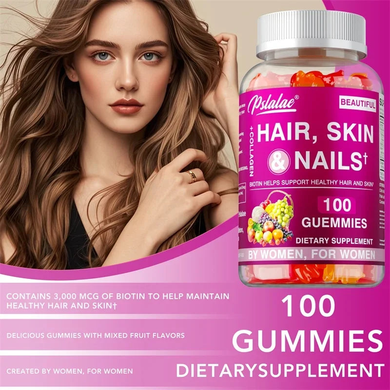 Hair Skin Nails Gummies - Increases Skin Elasticity, Skin Beauty, Promotes Hair Growth, Supports Healthy Hair, Skin, and Nails