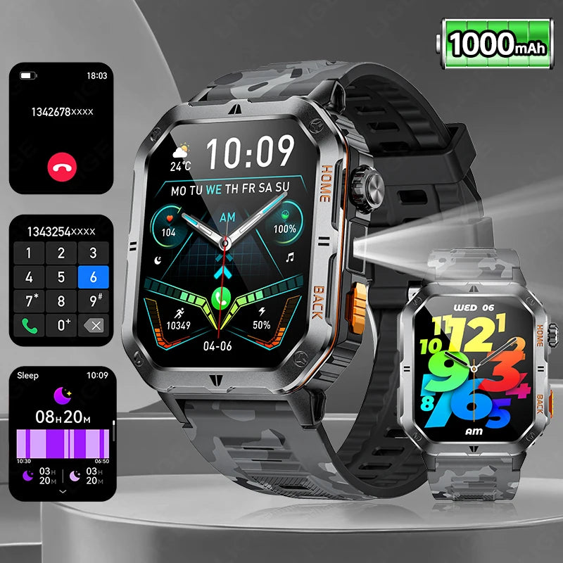 LIGE Fashion 1000mAh Big Battery Smart Watch Men 2.01” HD Screen Bluetooth Call 3ATM Waterproof Sports Health Monitor Smartwatch