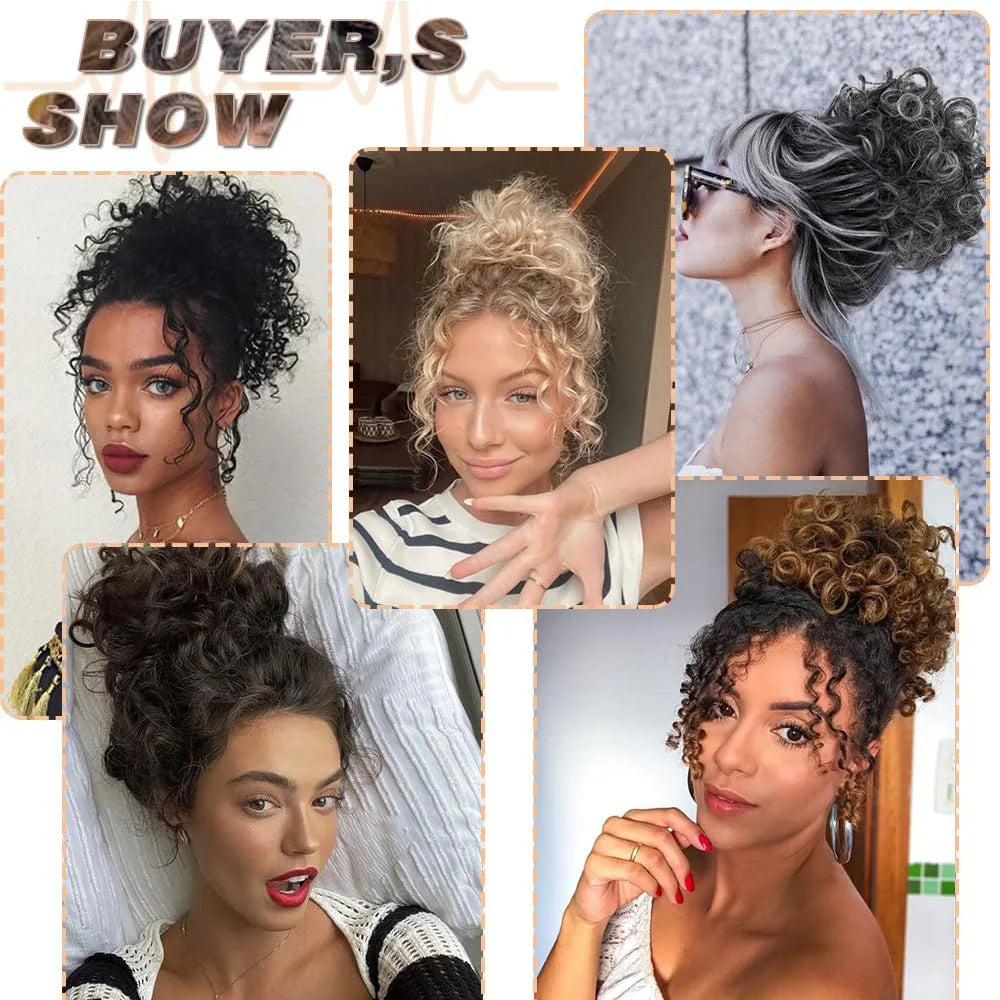 Curly Elastic Drawstring Hair Bun Wave Messy Bun Large Full Hair Bun Hairpiece Short Synthetic Ponytail Extension for Women