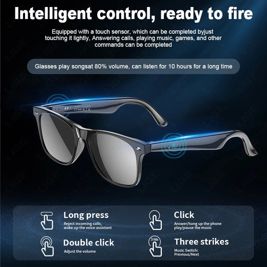 LIGE New Ai Smart Sunglasses Men Women 2 in 1 UV Protection Portable Polarized Anti-blue light Wireless Bluetooth Call Glasses