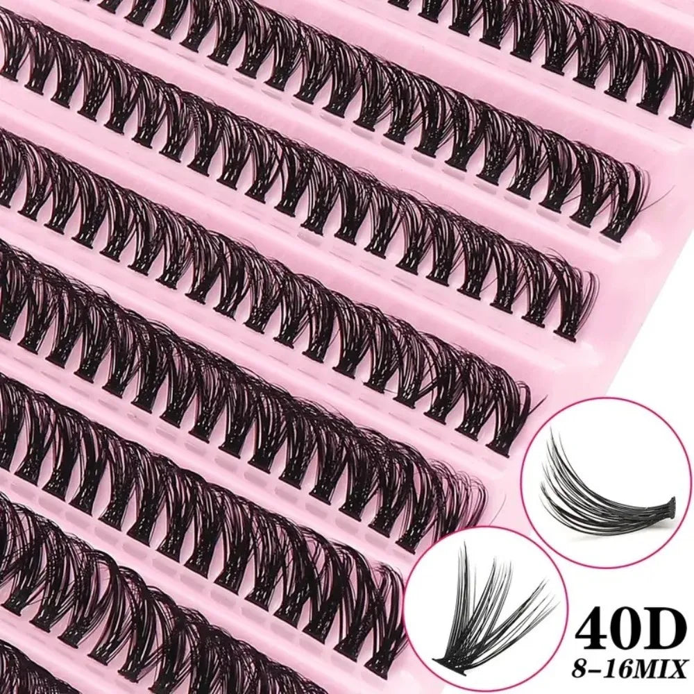 10 Rows Cluster Lashes Individual 40D Thickness Mixed Length 8-16mm D Curl Natural&Anime Look Individual Lash Clusters 3D Effect