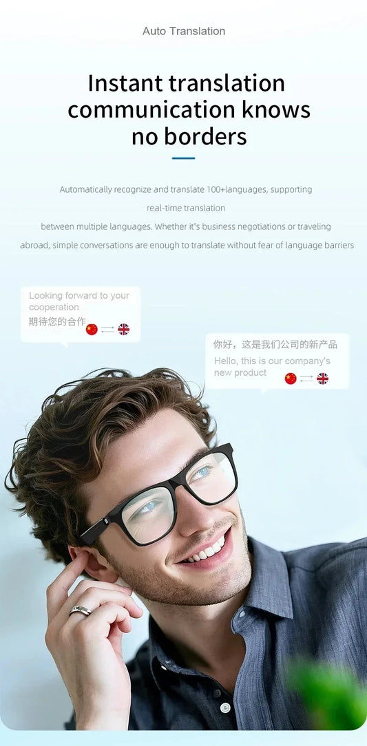 AI Bluetooth Smart Glasses Real-Time Translation Multilingual Listening Music & Call Functionality