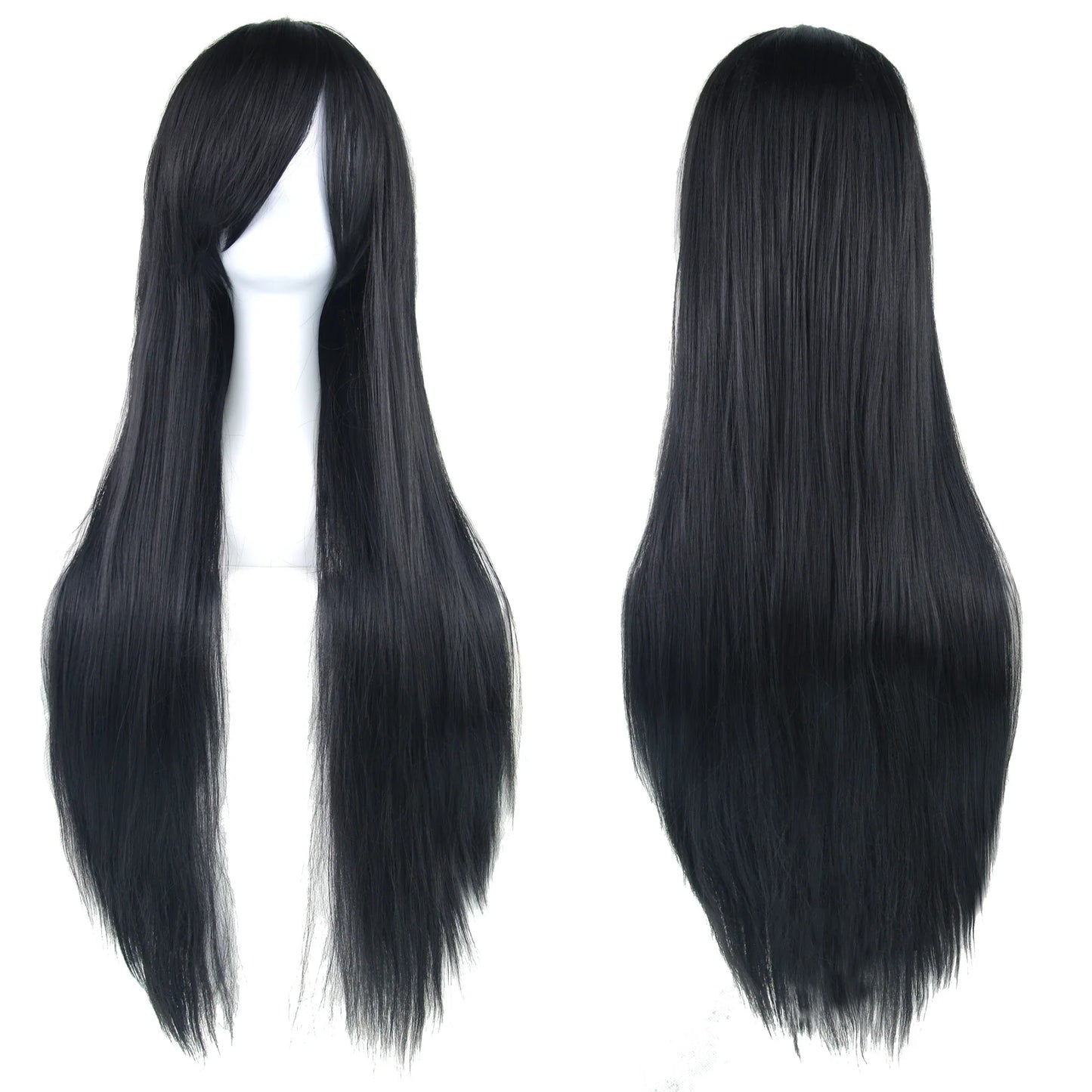 80cm Long Synthetic Hair White Purple Cosplay Wigs Party Black Hair for Women Straight Wig Hairpiece