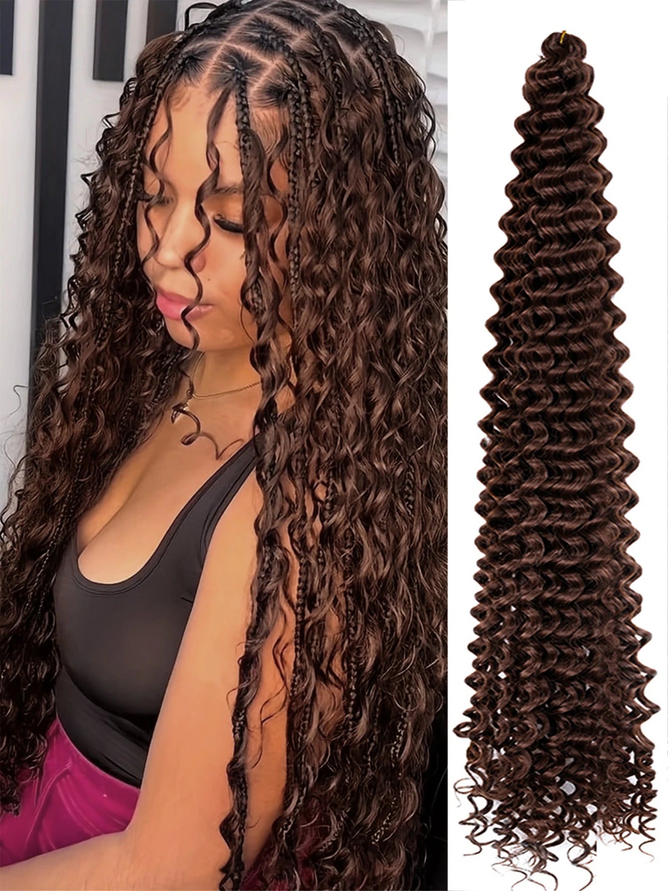 Deep Wavy Twist Crochet Hair Boho Braid Hair Synthetic Curly Hair Crochet Braids High Temperature Fiber Braiding Hair Extensions
