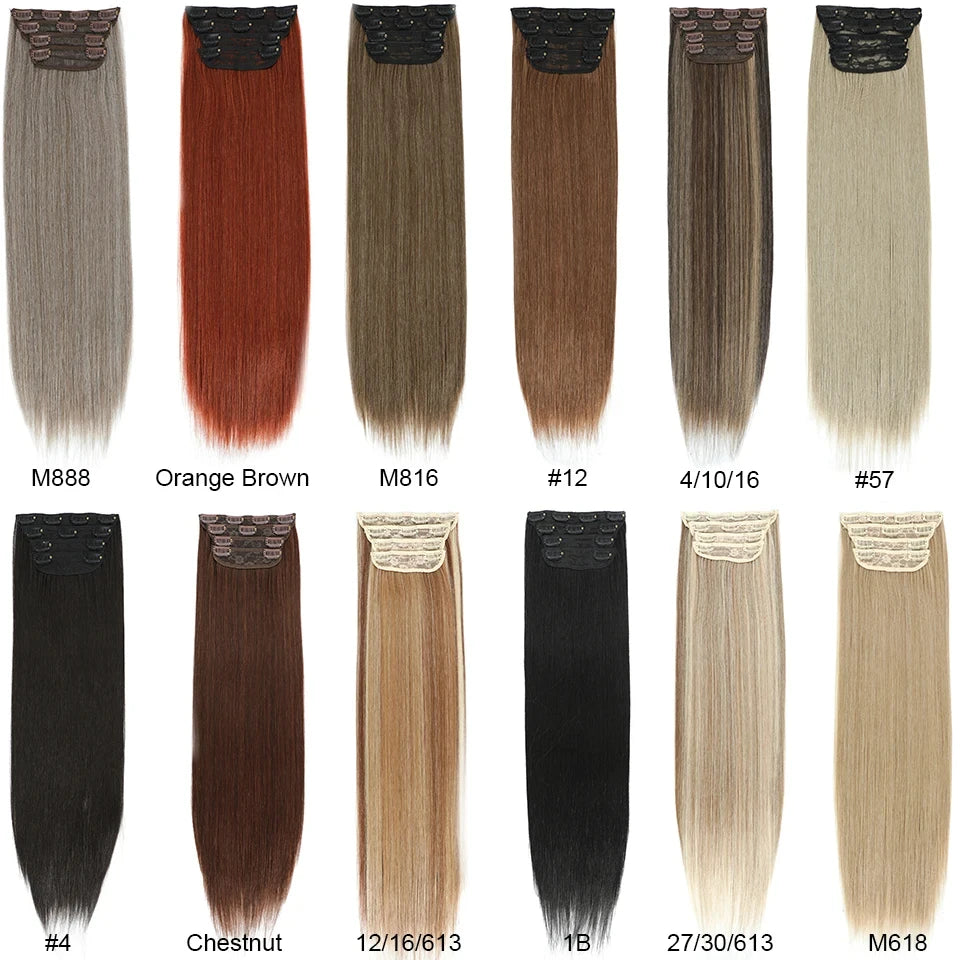 24 Inches 200grams Blond 27/613 Clips In Straight Hair Extensions 4Pcs/lot Heat Resistant Soft Natural Bio Human-Like Colored