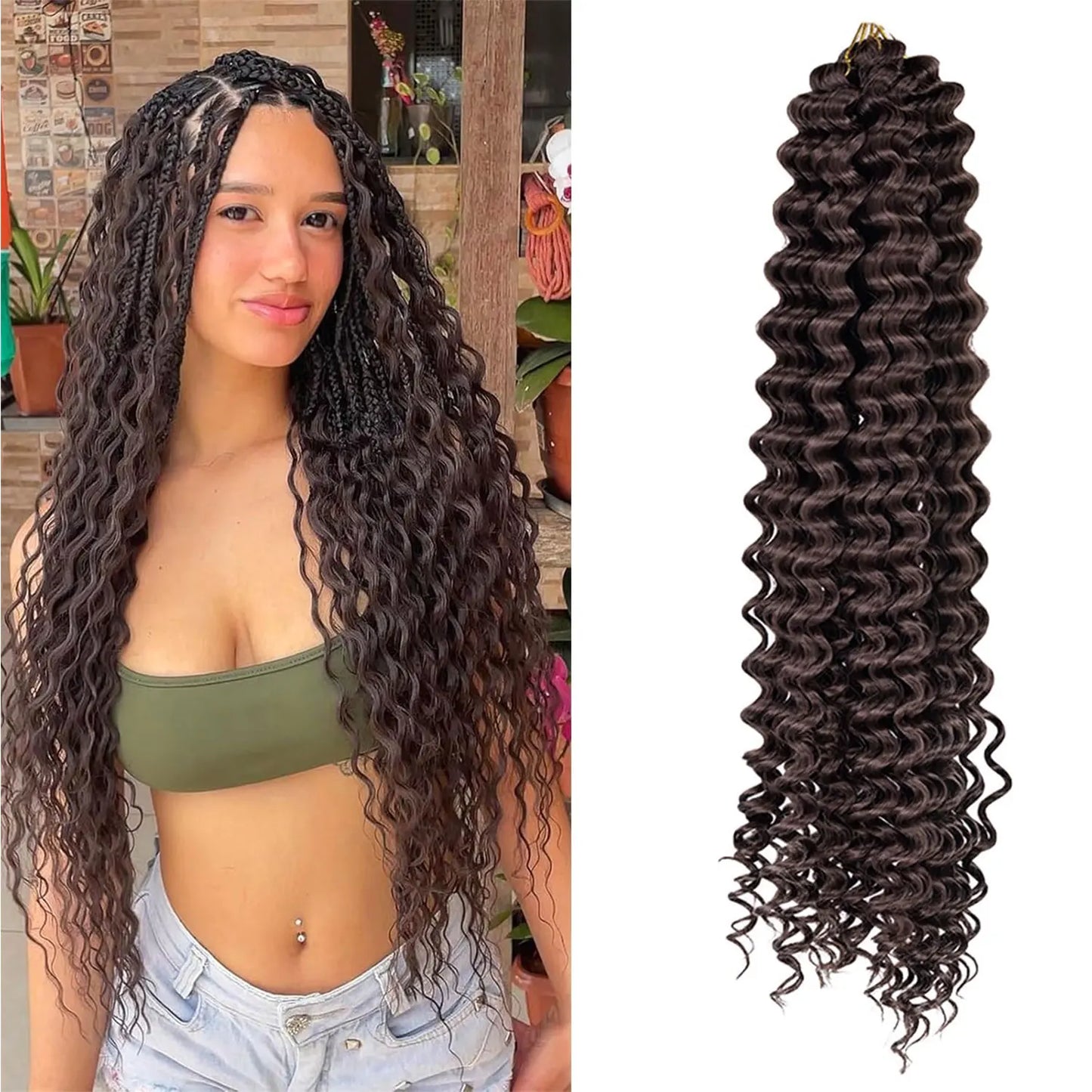 Long Deep Wave Braiding Hair 28 Inch Ocean Wave Crochet Hair Synthetic Deep Curly Crochet Hair Extensions For Black Women