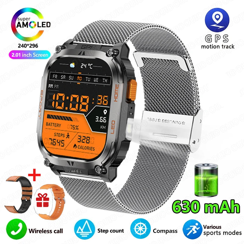 2025 New GPS Track Smart Watch Men IP68 Waterproof 2.01-inch HD Screen Compass 630mah Battery Bluetooth Call Outdoor Smart watch