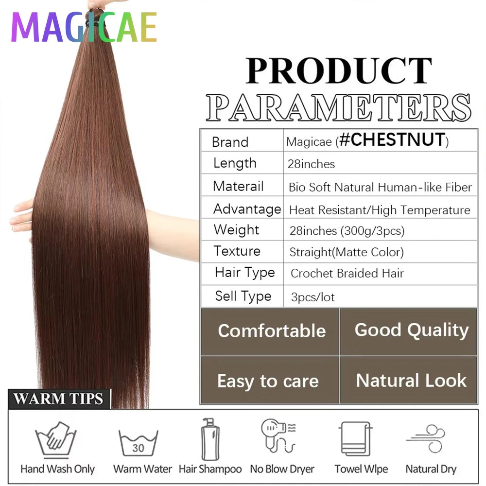 28Inches 3PCS Ariel Straight Crochet Hair Bundles Braids Ombre Blond White 60# 16/56C Light Brown 12# M812# Braiding Silver Hair