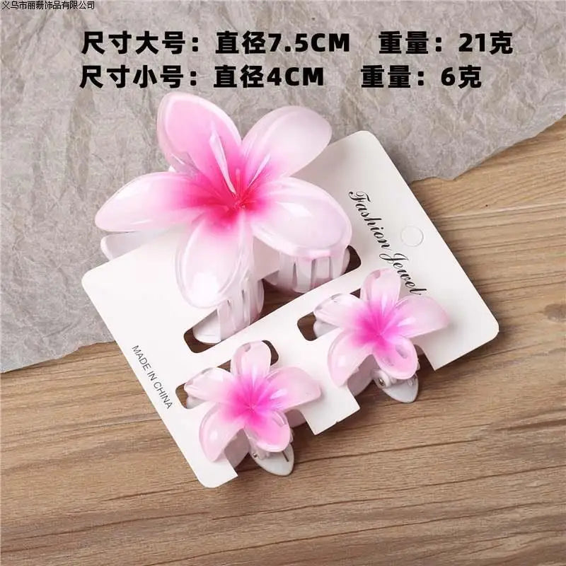 3Pc Sweet Colorful Plumeria Flower Shark Clips Hair Claw Bohemian Ponytail Clip Plastic Hairpin Barrette Summer Hair Accessories