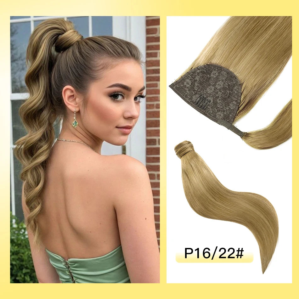 Yelo Ponytail Human Hair Wrap Around Brazilian Straight Ponytail 100% Remy Human Hair MagicTie Ponytail Extension Clip Horsetail