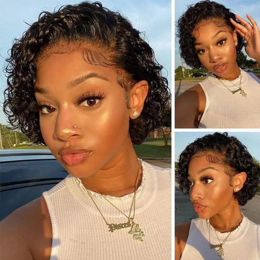 Curly Pixie Cut Wig Lace Wig Water Wave Short Bob Human Hair Wig For Women 13X4 Transparent Lace Wig Hair Cheap Wig Pre Plucked