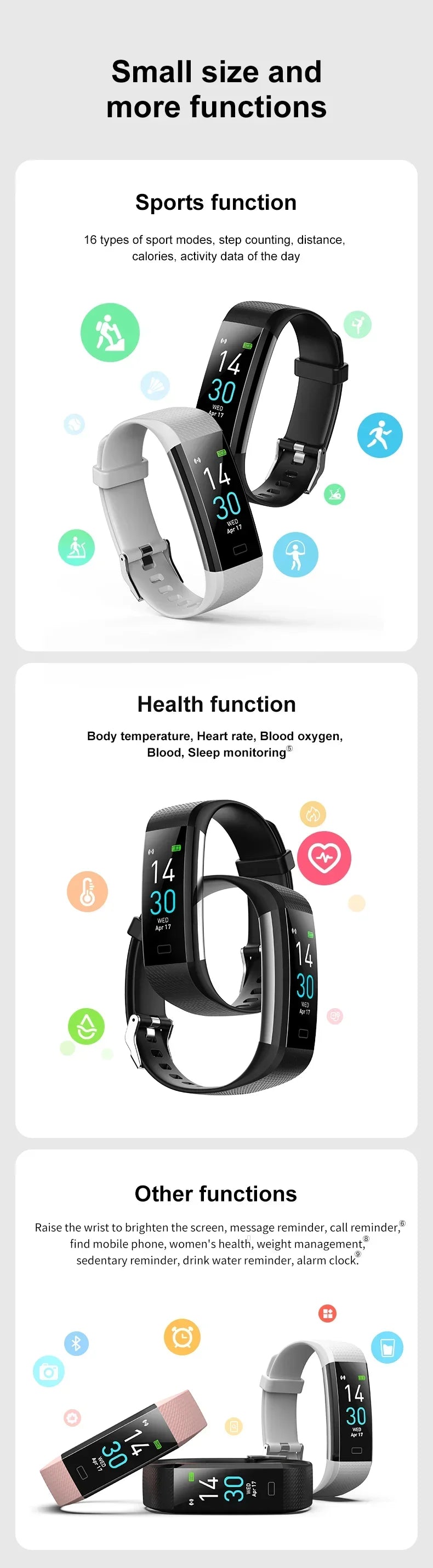 XIAOMI Men's Sports Wristbands Women Bracelet Temperature Measurement Blood Pressure Heart Rate Pedometer Smart Bracelet Watch