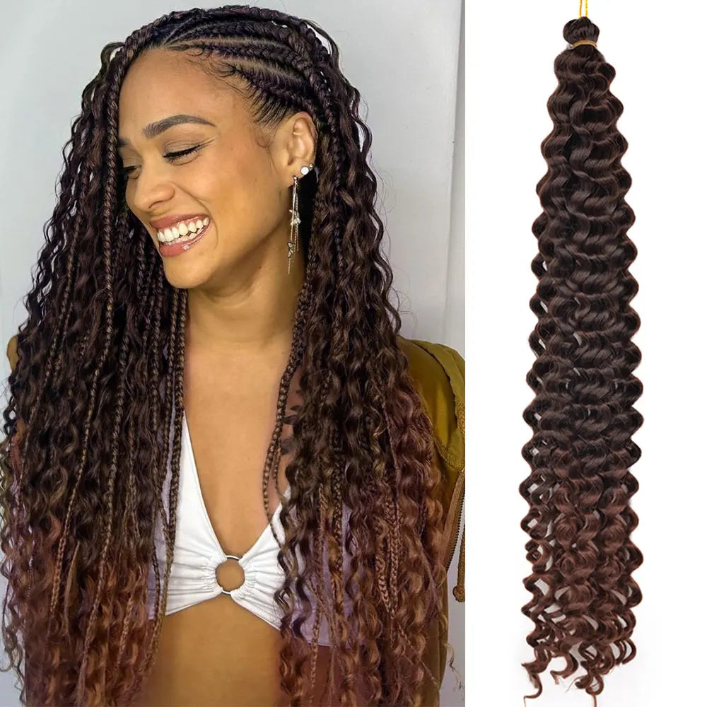 Deep Wavy Twist Crochet Hair Boho Braid Hair Synthetic Curly Hair Crochet Braids High Temperature Fiber Braiding Hair Extensions